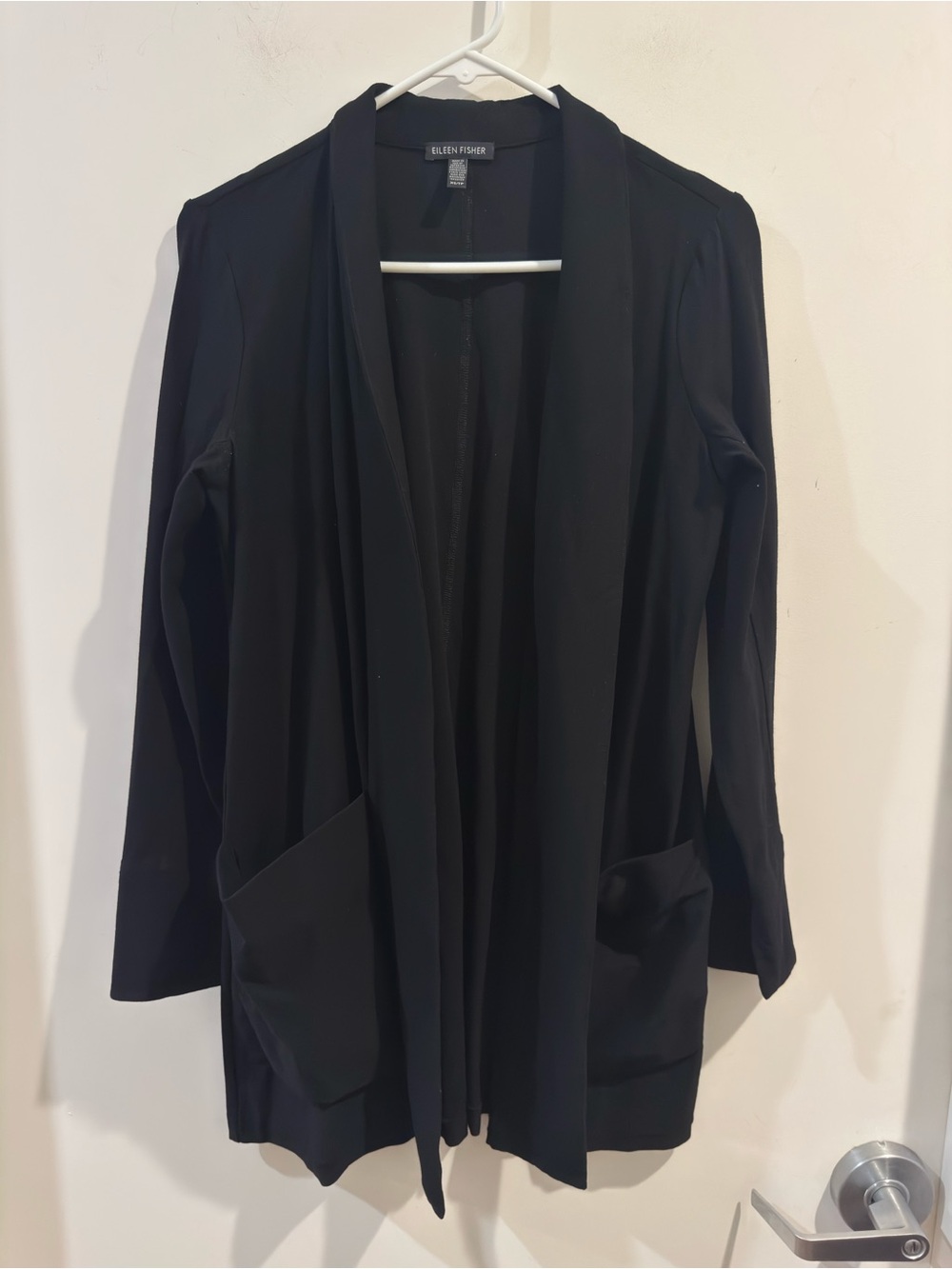 Eileen Fisher Open Front Long Cardigan Black Womens Size XS